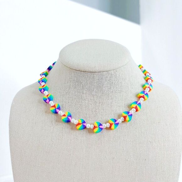 Urban Outfitters Jewelry - Rainbow Hearts Faux Pearl Beads Necklace Pride Multicolor Colorful Choker